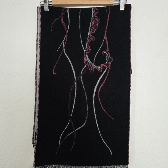 Alexander McQueen Wool Skull Large Scarf Black Red - Picture 5 of 8